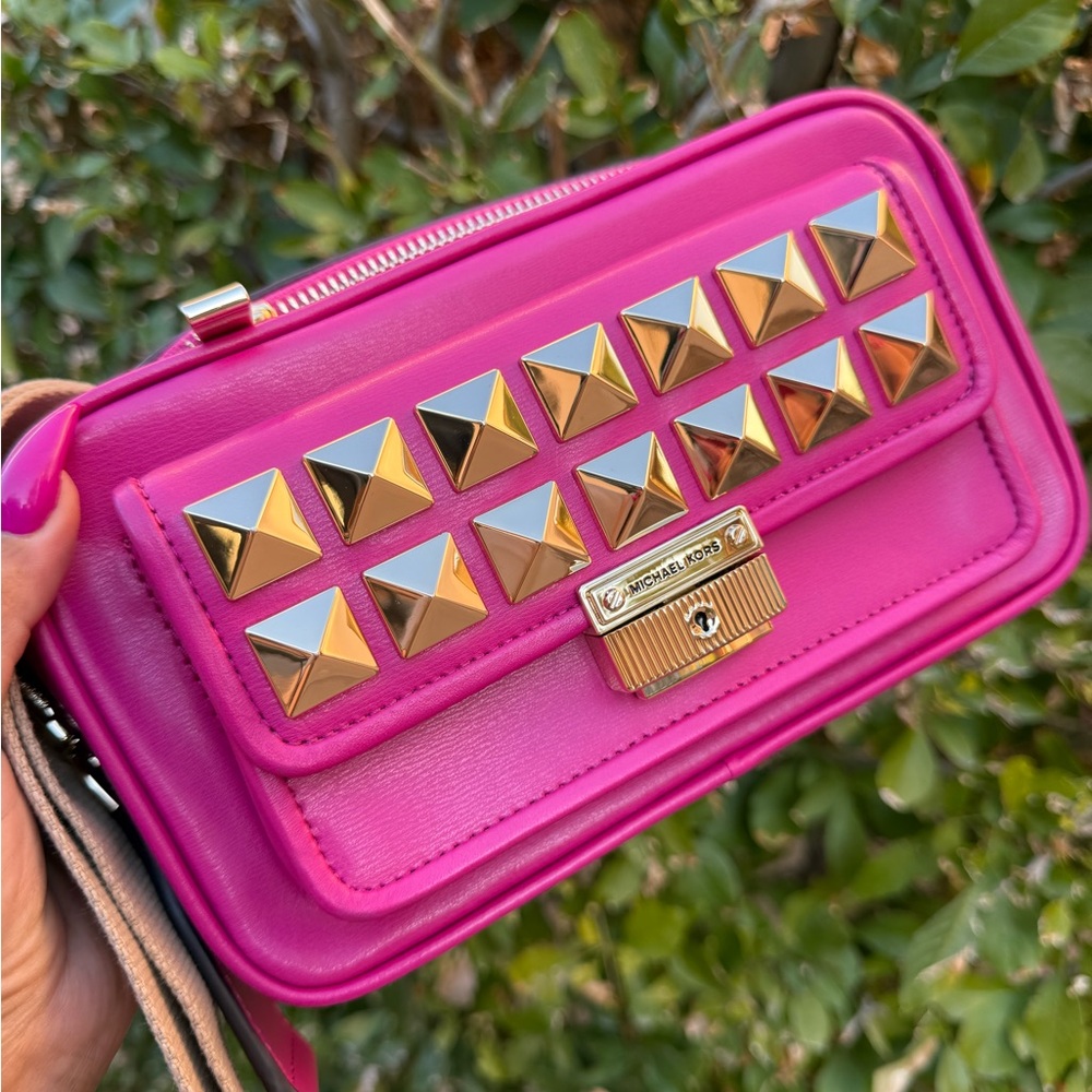 Michael Kors Fuchsia and Gold Studded Clutch